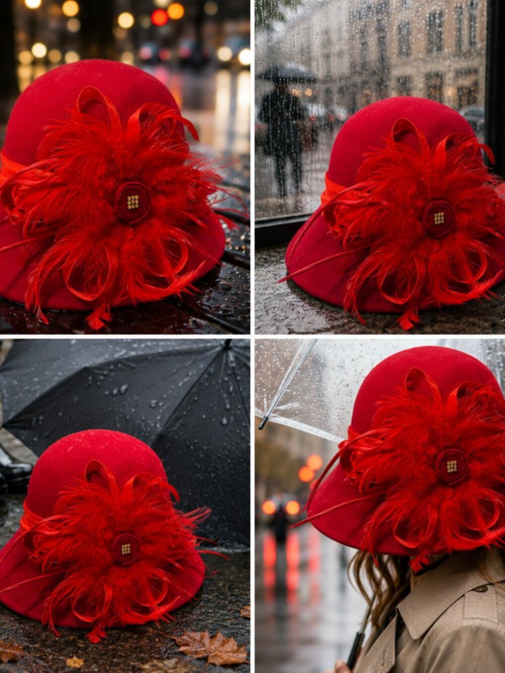 NWT vintage cloche hat with feather accents 100% wool
